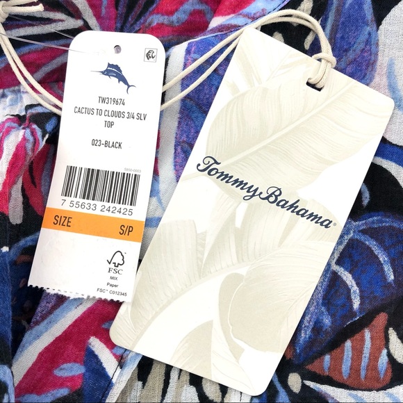 Tommy Bahama Black Cactus to Clouds 3/4 Slv Blouse - Picture 6 of 7